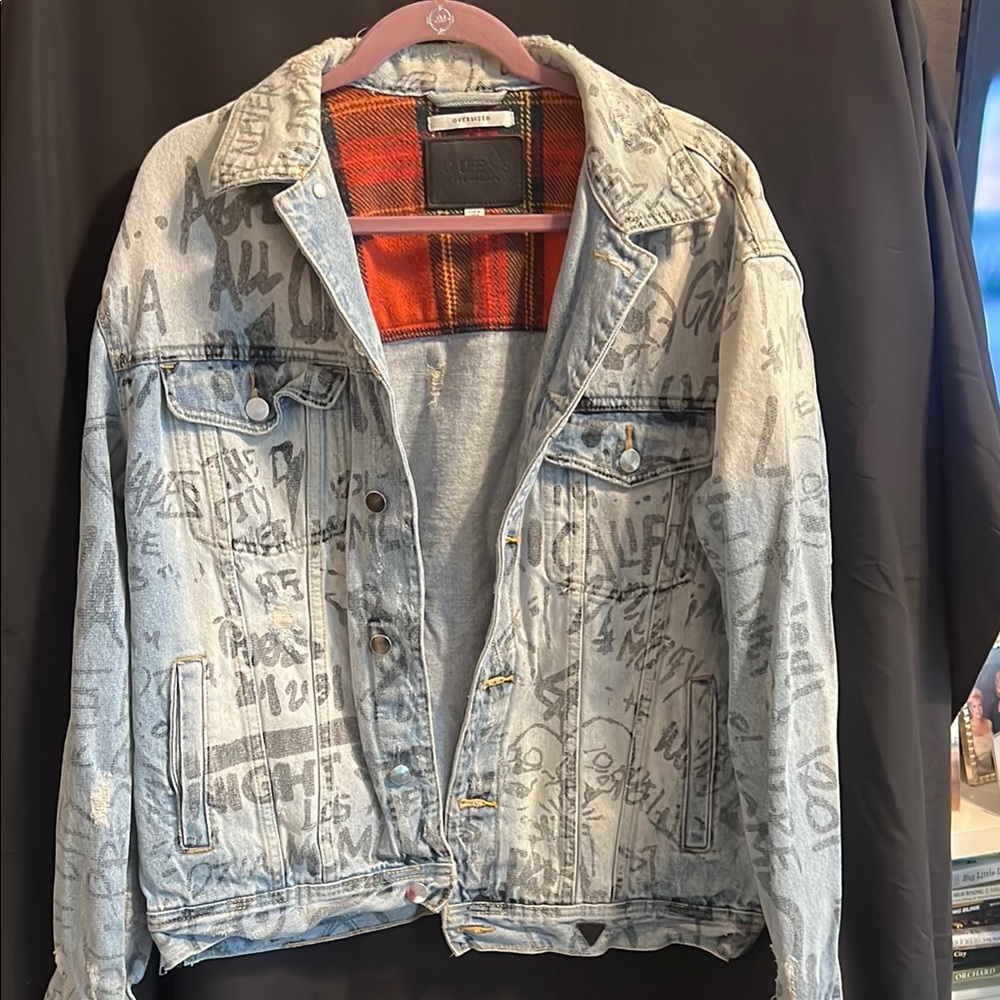 GUESS x A$AP Rocky Oversized Graffiti Denim Jacket | Streetwear Collab | Size M